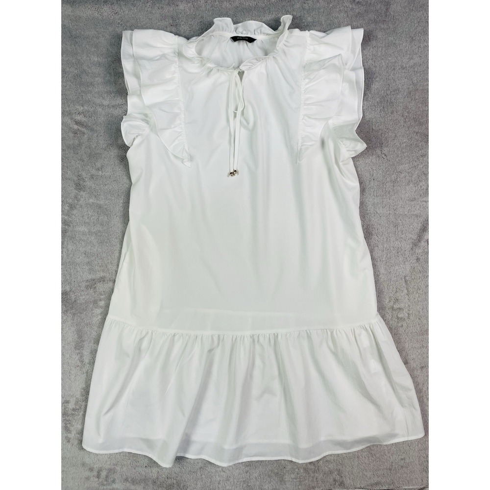 Dokotoo Women 2XL White‎ Ruffle Sleeve Tunic Dress Tie Neck Boho Pockets Cottage
